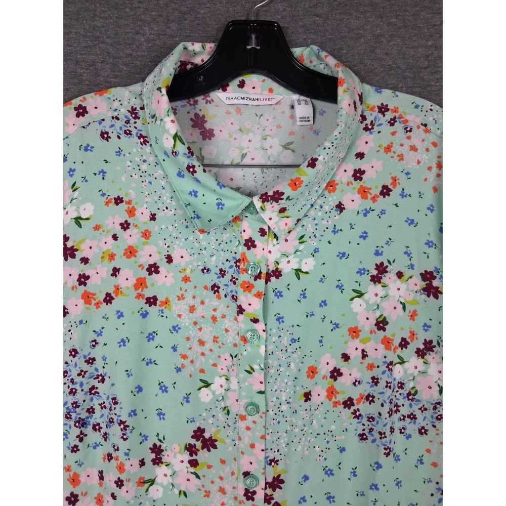Isaac Mizrahi Mint Floral Button-Up Blouse